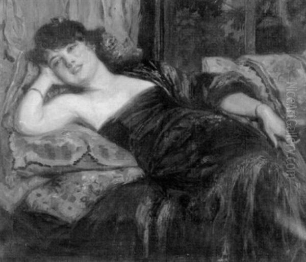 Dame Auf Dem Sofa Oil Painting by Richard Geiger