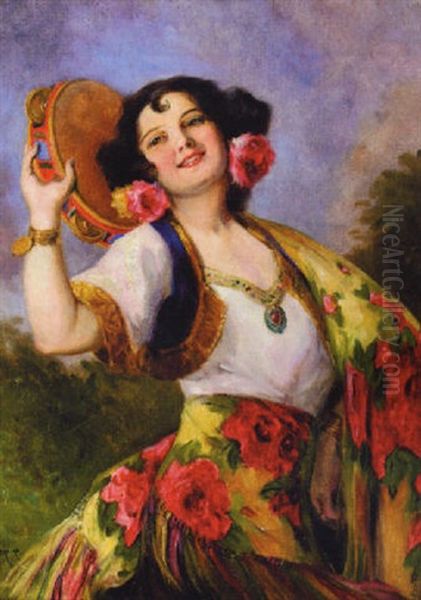 The Tambourine Girl Oil Painting by Richard Geiger