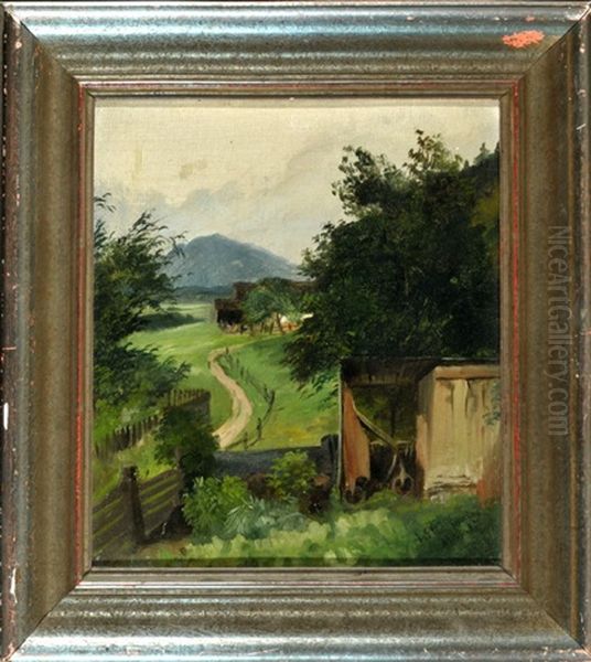 Blick Uber Landliche Gegend Mit Bauernhof Und Gemusegarten Oil Painting by August Geiger-Thuring