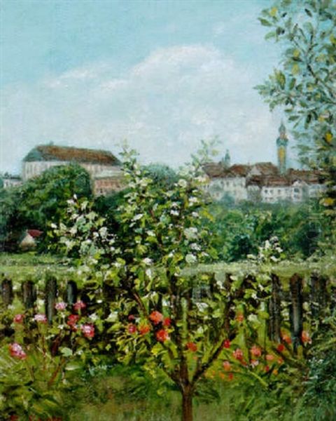 Ansicht Von Dachau, Im Vordergrund Bluhender Bauerngarten Oil Painting by Fanny Edle von Geiger-Weishaupt