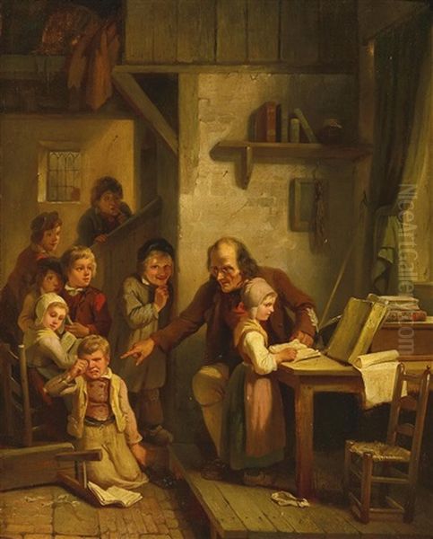 Die Schulstunde Oil Painting by Jozef Geirnaert