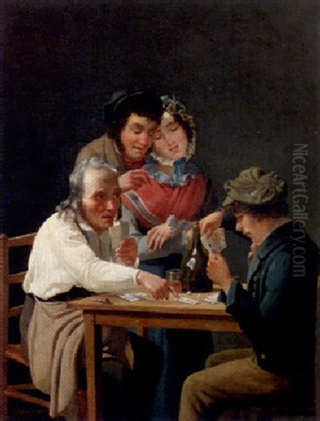 A Game Of Cards Oil Painting by Jozef Geirnaert