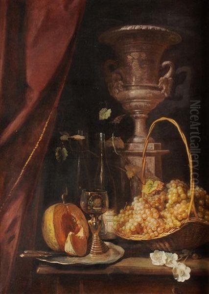 Stillleben Mit Trauben, Melone Und Weinglas Oil Painting by Johann-Joseph Geisser