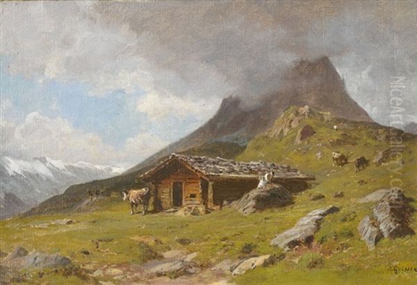 Sennhutte Auf Der Furna Der Riederalp (wallis) Oil Painting by Johann-Joseph Geisser