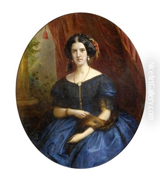 Portrait Einer Dame In Einem Blauen Kleid Oil Painting by Johann-Joseph Geisser