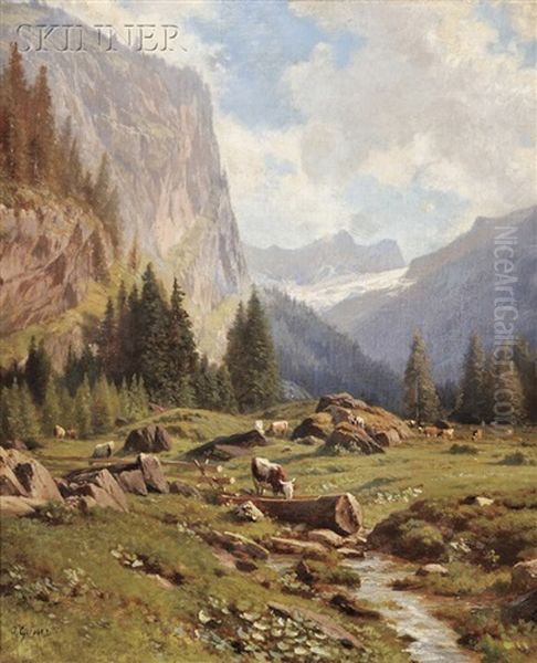 Alpine Views (2 Works) Oil Painting by Johann-Joseph Geisser