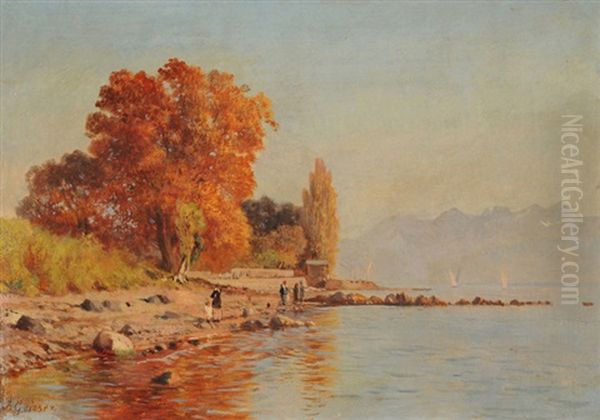 Landschaft Am Genfersee Oil Painting by Johann-Joseph Geisser