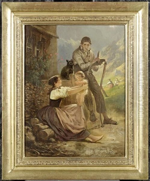 Bauernfamilie Oil Painting by Johann-Joseph Geisser