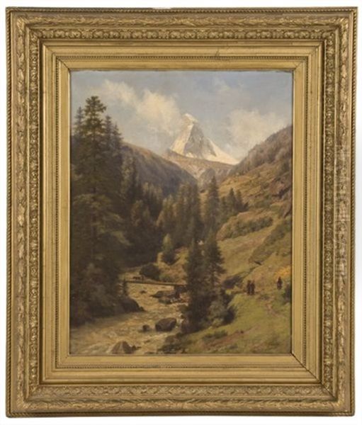 Alpine Landscape Oil Painting by Johann-Joseph Geisser