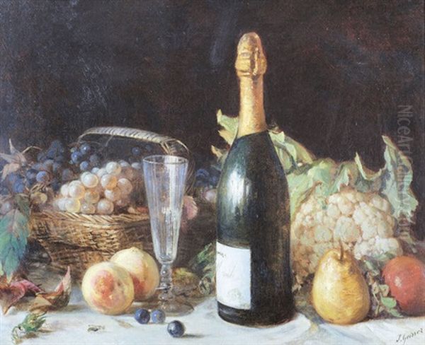 Stillleben Mit Fruchten, Glas Und Champagnerflasche Oil Painting by Johann-Joseph Geisser