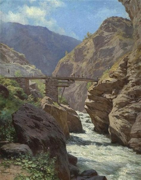 Blick Uber Die Schlucht Oil Painting by Johann-Joseph Geisser