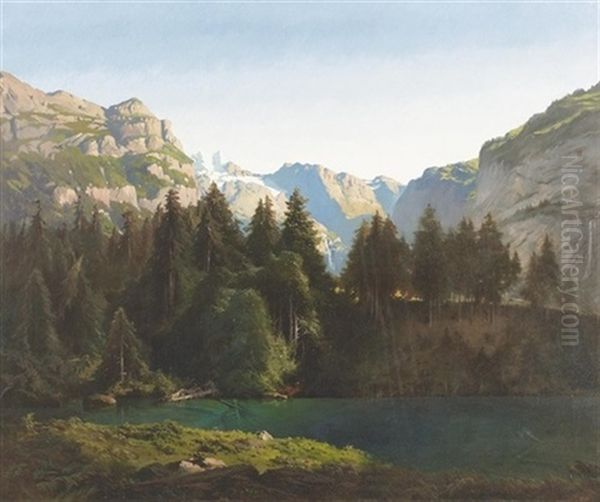 Sommerliche Gebirgspartie Mit Dem Blausee Oil Painting by Johann-Joseph Geisser