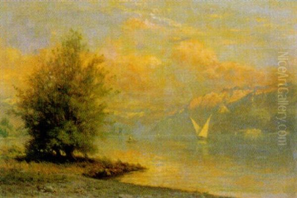 Genfer Seelandschaft Oil Painting by Johann-Joseph Geisser