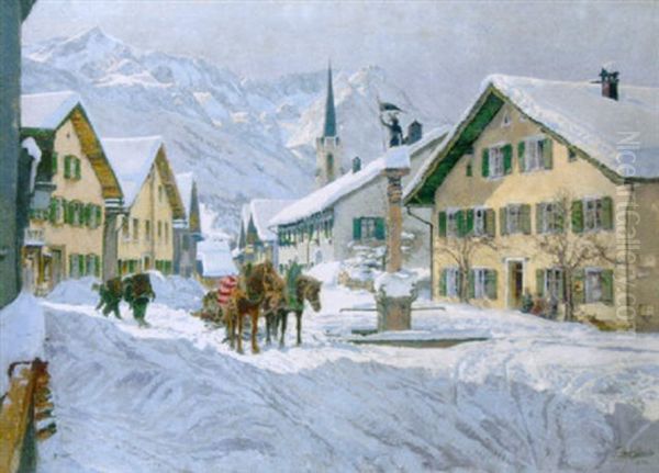 Floriansplatz In Partenkirchen Oil Painting by Paul Robert Geissler