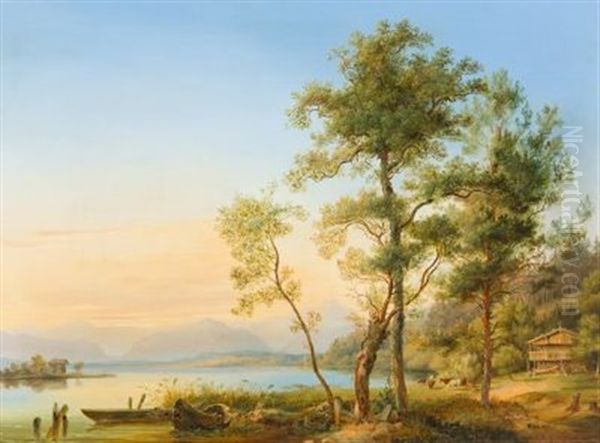 Seenlandschaft Mit Blick Auf Die Alpen Oil Painting by Andreas Geist