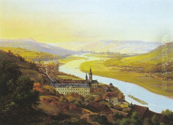 Blick Auf Kloster Oberzell Und Das Maintal Oil Painting by Andreas Geist