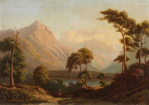 Landschaft Im Abendrot Oil Painting by August Christian Geist