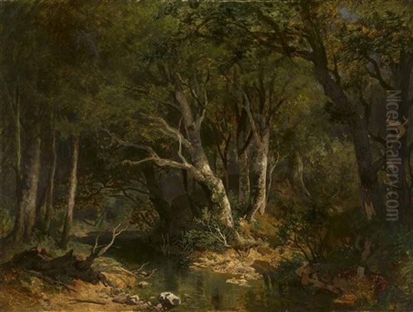 Sommerliche Waldlandschaft Oil Painting by August Christian Geist