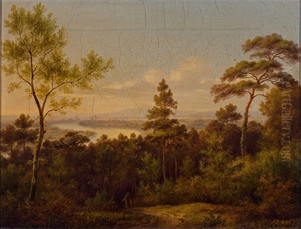 Blick Von Bewaldeter Hohe Auf Flusslandschaft Oil Painting by August Christian Geist