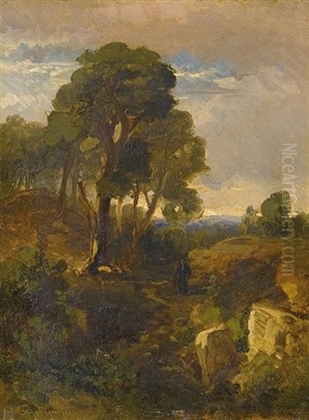 Rocky Landscape Oil Painting by August Christian Geist