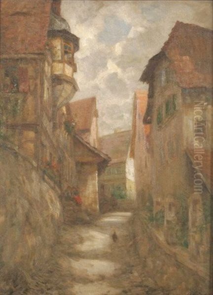 Obere Turmgasse Mit Dem Burgermeister-elsasser-haus In Bad Wimpfen (+ Exhib. Catalog) Oil Painting by Carl Friedrich Wilhelm Geist