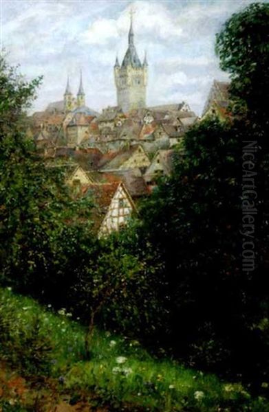 Blick Auf Bad Wimpfen Mit Der Stadtkirche Und Dem Blauen Turm Oil Painting by Carl Friedrich Wilhelm Geist