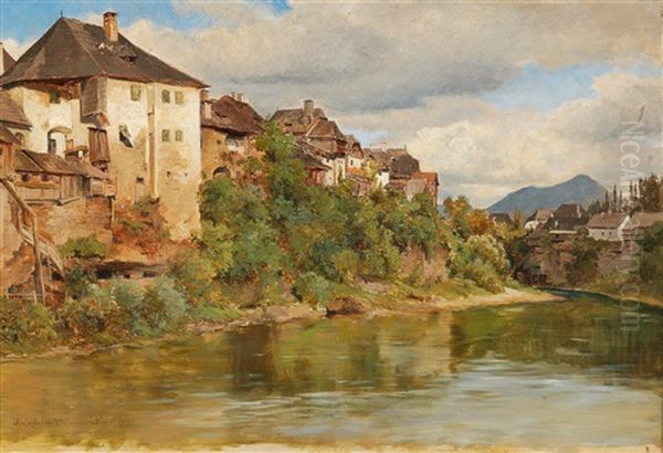 A View Of Waidhofen An Der Ybbs Oil Painting by Karl Ritter Von Geist