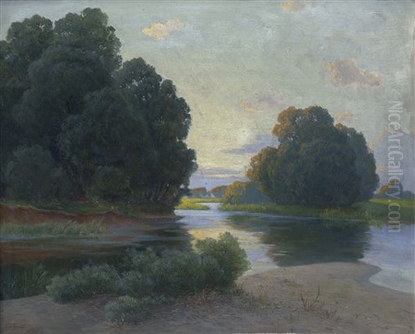 Abend In Der Lobau Oil Painting by Karl Ritter Von Geist