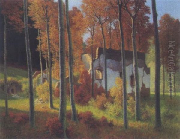 Ruine Im Herbstlichen Wienerwald Oil Painting by Karl Ritter Von Geist