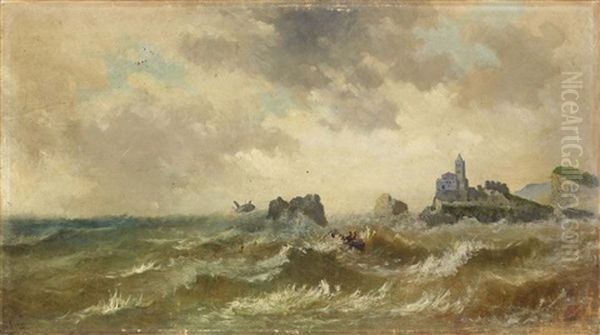 Tempesta A Portovenere Oil Painting by Lorenzo Gelati