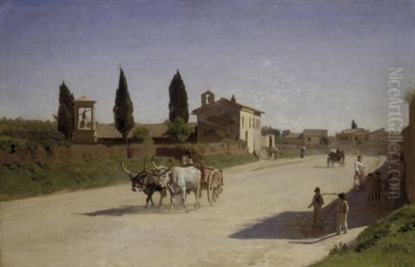 Animazione In Un Villaggio Toscano (nei Pressi Di Pisa) Oil Painting by Lorenzo Gelati