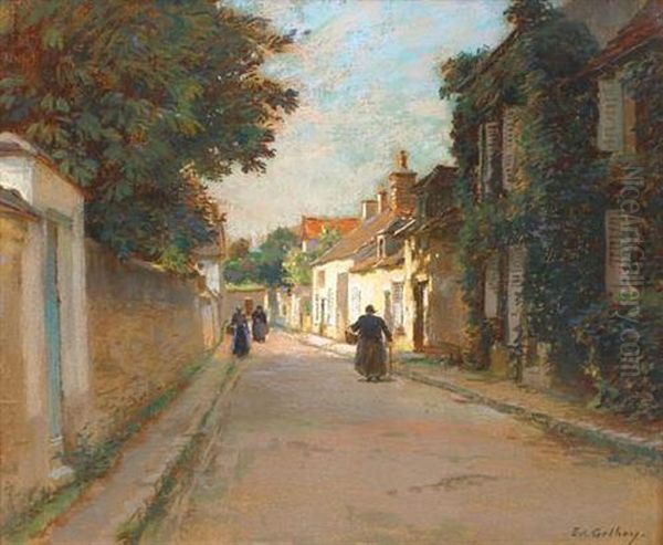 Rue De Village, Animee Oil Painting by Edouard Gelay