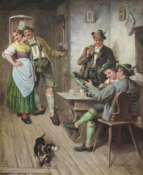 Hausmusik Und Liebespaar In Der Stube Oil Painting by Franz Gelbenegger