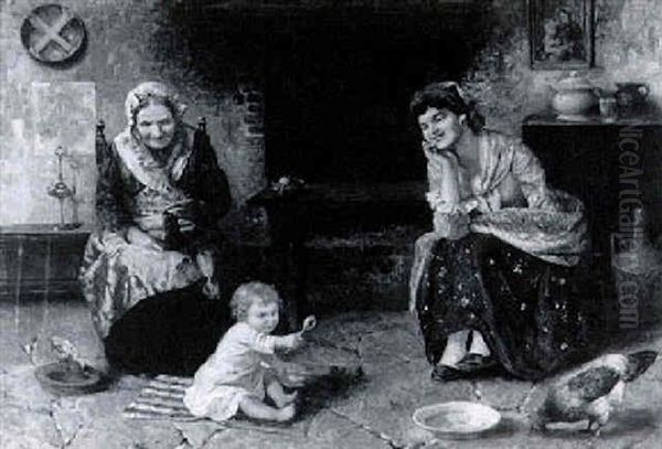 Three Generations Oil Painting by Franz Gelbenegger