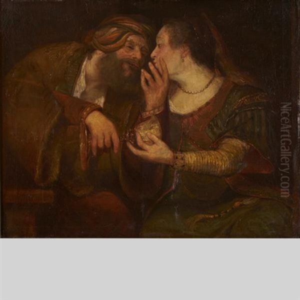 Judah And Tamar Drinking From A Chalice Oil Painting by Aert De Gelder