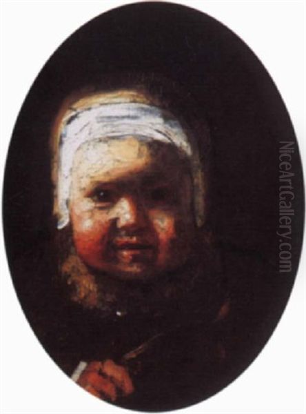 A Child Wearing A White Cap Oil Painting by Aert De Gelder