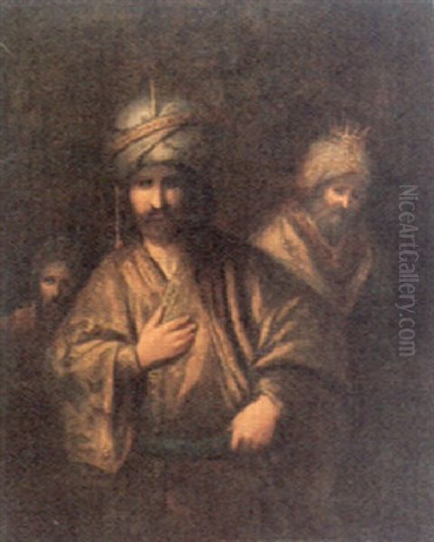 Haman And Ahasver(?) Oil Painting by Aert De Gelder