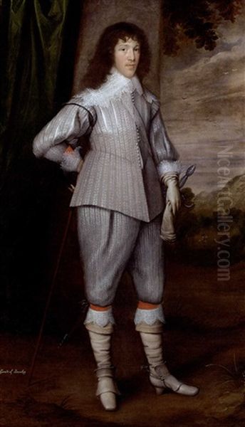 Portrait Of Dutton, 3rd Baron Gerard, Of Bromley, Staffordshire In A Silver-grey Slashed Doublet And Hose Oil Painting by George Geldorp