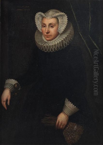 Portrait Of A Lady, Three-quarter-length, In Black, Holding Gloves Oil Painting by Gortzius Geldorp