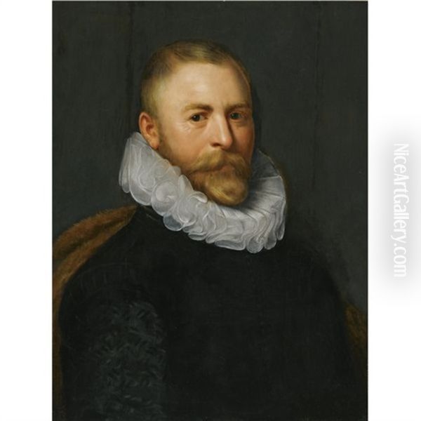 Portrait Of A Man, Wearing A Black Costume With A White Ruff Oil Painting by Gortzius Geldorp