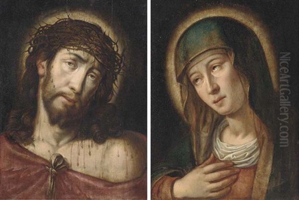 Christ As The Man Of Sorrows (+ The Virgin As Mater Dolorosa; Pair) Oil Painting by Gortzius Geldorp