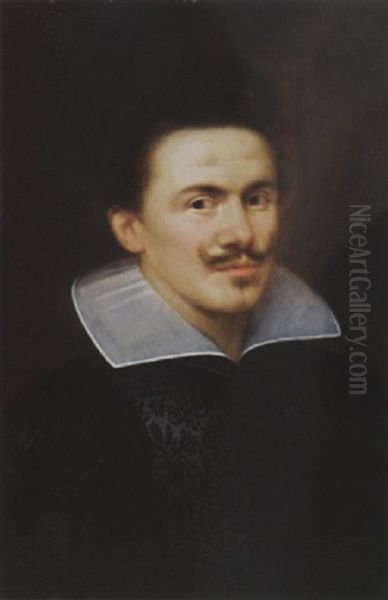 A Portrait Of A Man, Aged 28, Wearing A Black Costume With White Collar Oil Painting by Gortzius Geldorp