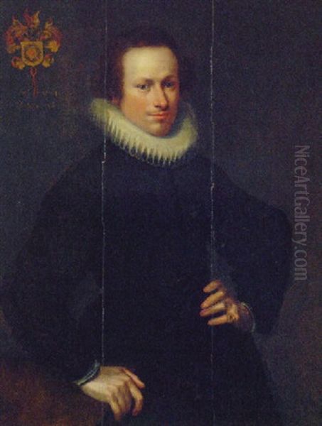 Portrait Of A Young Man, In Black Costume And A Ruff Oil Painting by Gortzius Geldorp