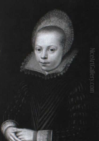 Portrait Of A Young Girl Wearing A Black Costume Oil Painting by Gortzius Geldorp