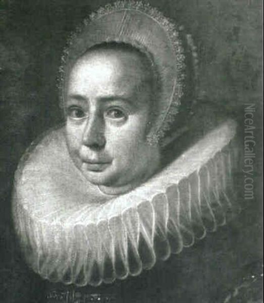 Portrait Of A Lady, Head And Shoulders, Wearing A Lace Cap  And A Ruff Oil Painting by Gortzius Geldorp