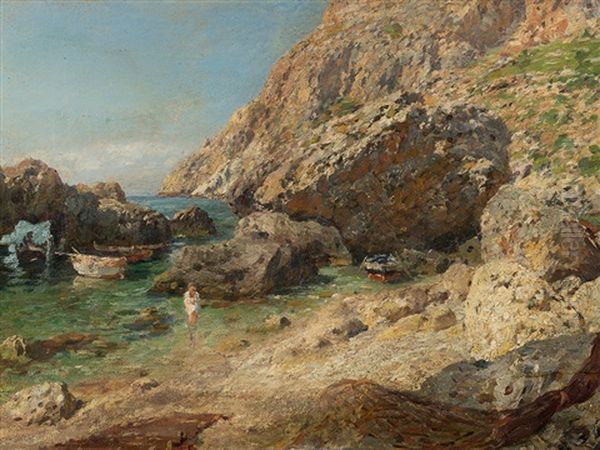 Italian Coastal Landscape Oil Painting by Otto Geleng