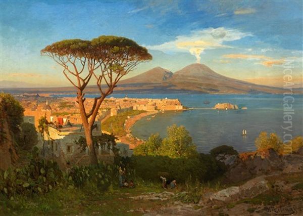 Blick Auf Die Bucht Von Neapel Und Den Vesuv Oil Painting by Otto Geleng