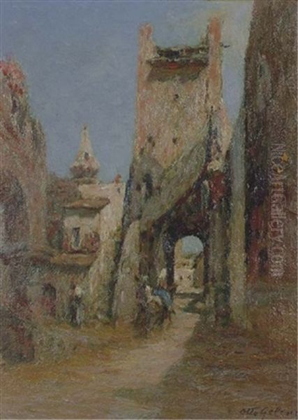 Traveler Through A Mediterranean Village Oil Painting by Otto Geleng