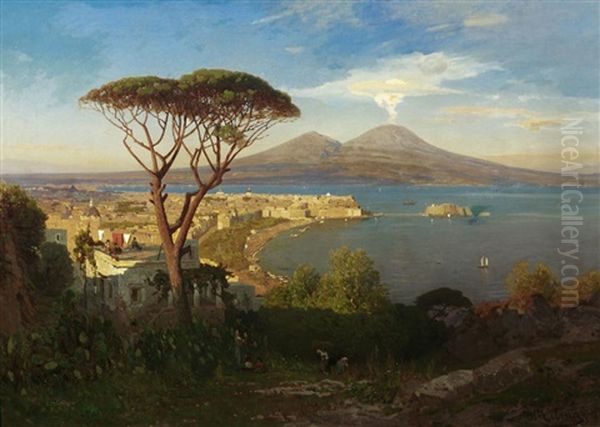 Blick Auf Die Bucht Von Neapel Und Den Vesuv Oil Painting by Otto Geleng