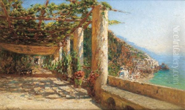 Blick Aus Einer Pergola Auf Amalfi Oil Painting by Otto Geleng